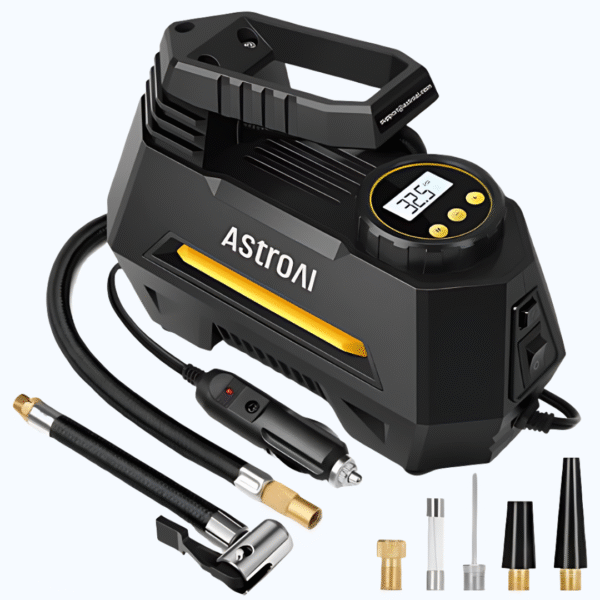 AstroAI Portable Tire Inflator Air Compressor – 12V DC Car Air Pump with Digital Pressure Gauge  –  Yellow