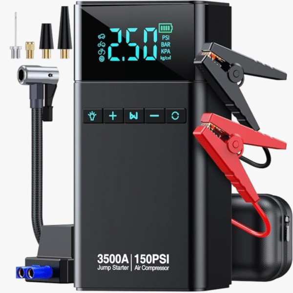 10‑in‑1 Portable Car Battery Jump Starter with Air Compressor – 3500 A Peak, 12 V Jump Box + 150 PSI Tire Inflator,